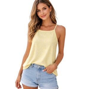 NWT Worthington Zan Print Yellow White Halter Neck Tank Medium Summer Layer